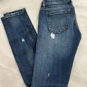 Blank NYC Dark Blue Skinny Jeans with Distressed Details